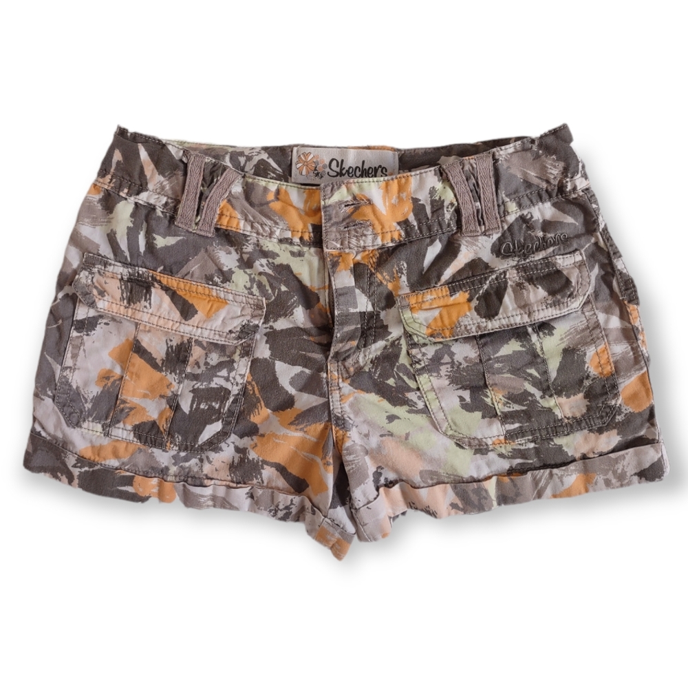 Skechers girls camo shorts size 10 adjustable waist 100% cotton